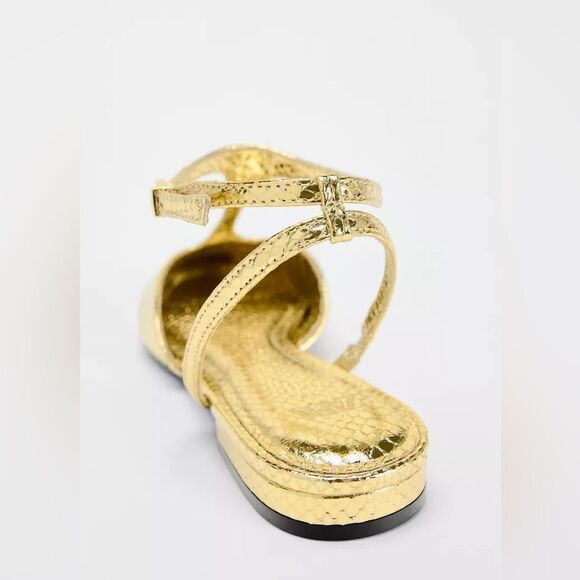 ZARA METALLIC GOLD FLATS - Picture 4 of 8
